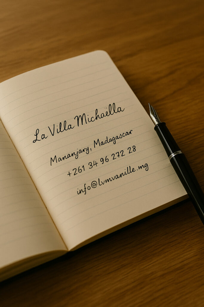 Échantillon vanille - coordonnées contact direct La Villa Michaëlla Madagascar